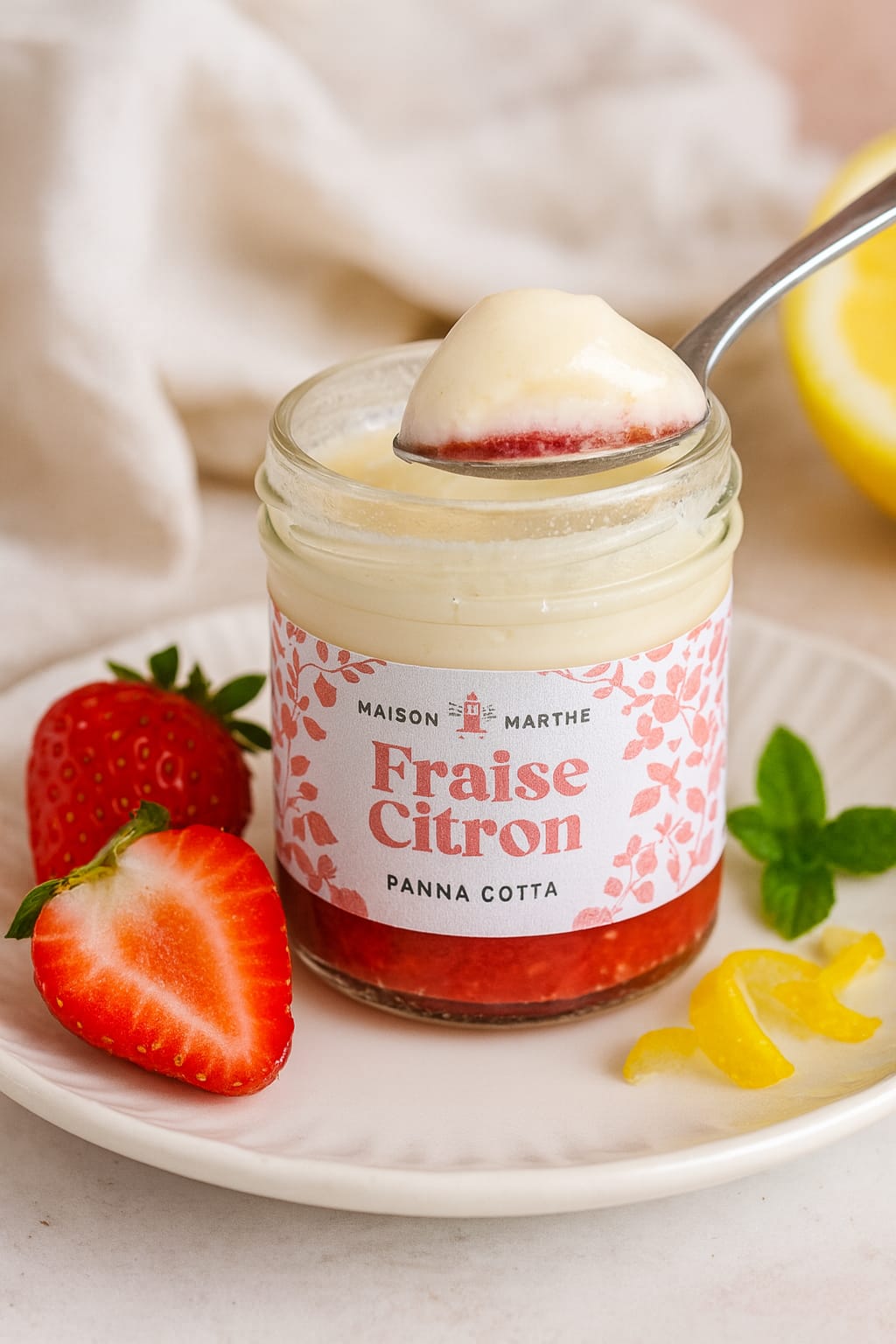 PANNA COTTA BICOUCHE FRAISE CITRON - 130gr - Conserverie Maison Marthe - Stockage frais