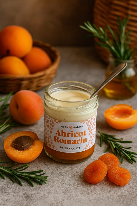 PANNA COTTA BICOUCHE ABRICOT ROMARIN - 130gr - Conserverie Maison Marthe - Stockage frais